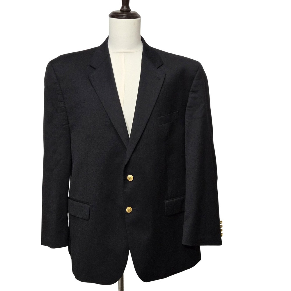Chaps Blazer Mens 46 Regular‎ Black Wool Sport Coat Gold Buttons Classic